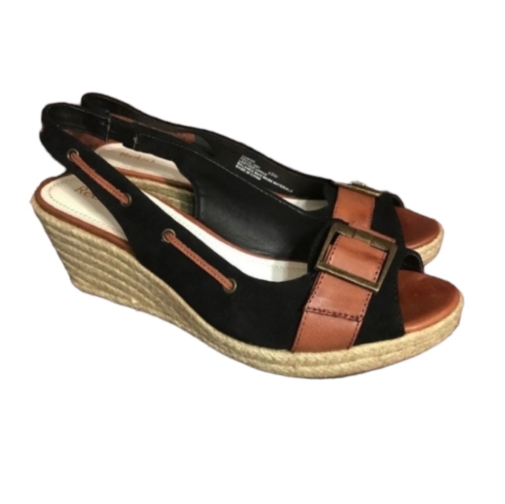 Reba Women's Admire Espadrille Wedge Sandals Canvas Leather Black Size 10M